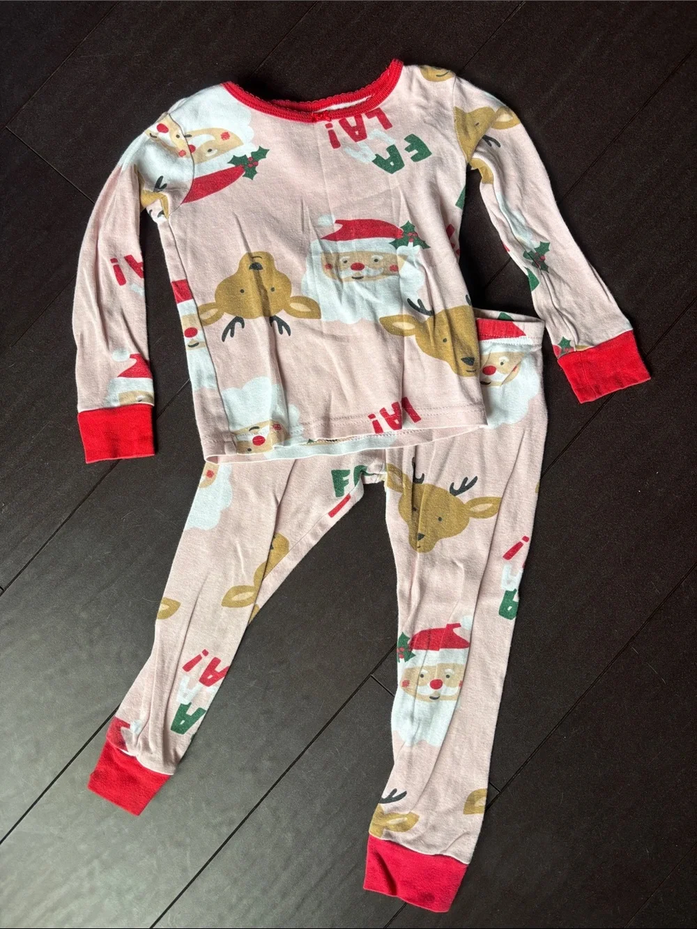 Carter's Pink Holiday Santa & Reindeer Pajama Set with Red Trim